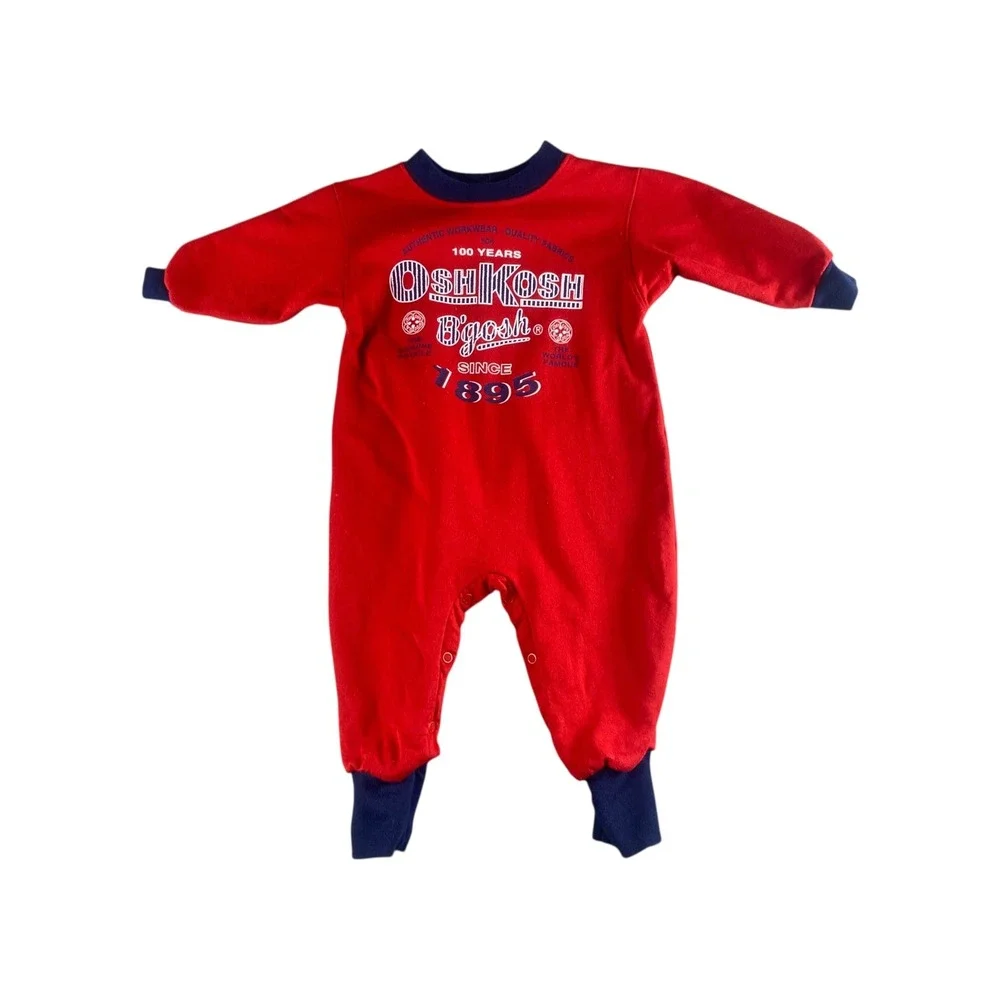VTG Baby B'gosh Baby Red Long Sleeve Bunting Pajamas 18‎ Months Snap Front